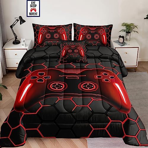 5 Pieces Bed in a Bag for Boys Bedding Sets Twin Size,Gamer Comforter Sets for Boys Kids, Gaming Comforter Set for Teens Room Decor with Flat Sheet,Fitted Sheet,Pillowcase,Cushion Cover - Image 6