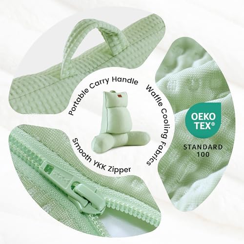 Adjustable Firmness Waffle Support Cooling Reading Pillow, Sage Green, 29" - Image 6