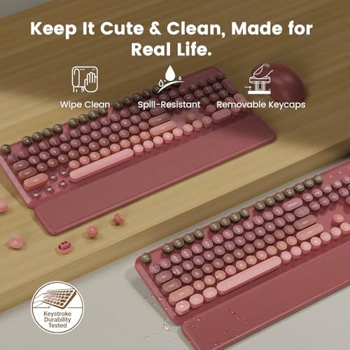 Wireless Keyboard and Mouse Combo, Magnetic Soft-Touch Wrist Rest, Pink - Image 4