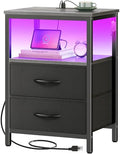 Huuger Night Stand with Charger Station and LED Lights, 2 Drawer Nightstand by Huuger