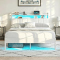 Queen Size Bed Frame with Upholstered Headboard and 2-Tier Storage Shelves by CollaredEagle