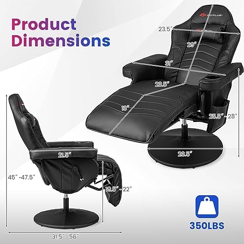 Goplus Gaming Chair, Height Adjustable Massage Video Game Chair with Retractable Footrest, Cup Holder, Headrest, Swivel Office Chair, Racing Style Swivel Gamer Chair (Black) - Image 3