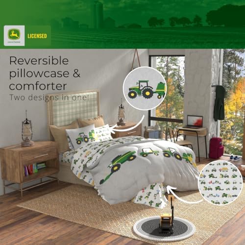 Franco Kids John Deere Farm Equipment Bedding 5 Piece Super Soft Comforter and Sheet Set, Full, (Officially Licensed Product) - Image 5