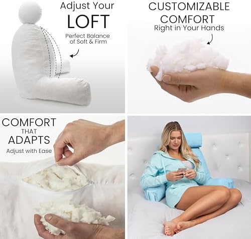 Husband Pillow Medium Reading Pillow with Arms - 23" Backrest for Sitting Up in Bed - Firm Support Bed Rest Pillow for Adults, Neck Roll, Removable Cover - TV, Reading, Lounging - Sky Blue - Image 2