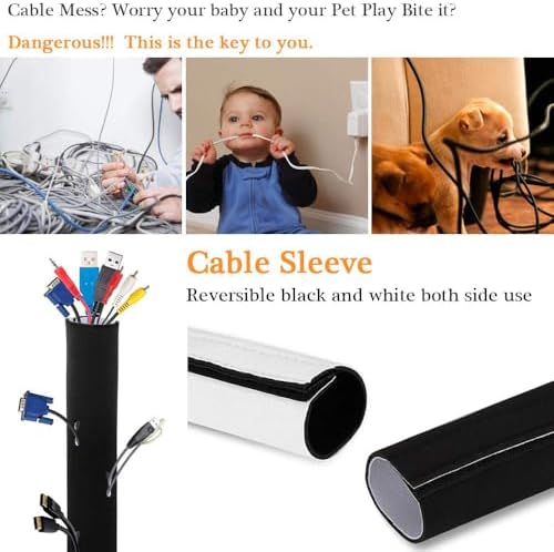 120" Neoprene Cable Management Organizer, Reversible Flexible Cuttable DIY Hole Cord Hider Cover Sleeve for Office TV Computer Home Desk Protect Wires - Image 6