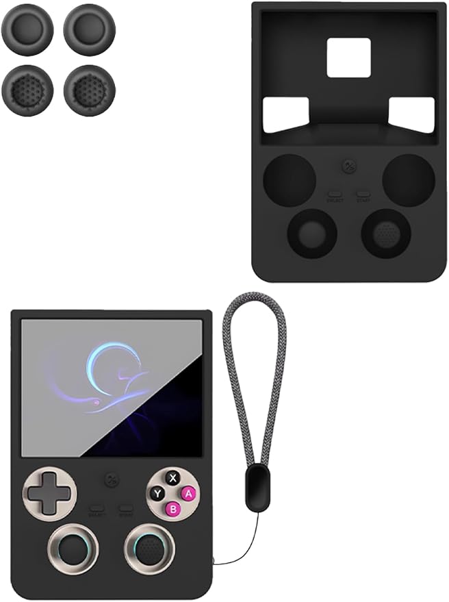for ANBERNIC RG 477V Retro Handheld Game Protective case,Soft Silicone Shock-Absorbing Design,Waterproof and Portable,Includes 4 Button caps for rg477v, Black by Unknown