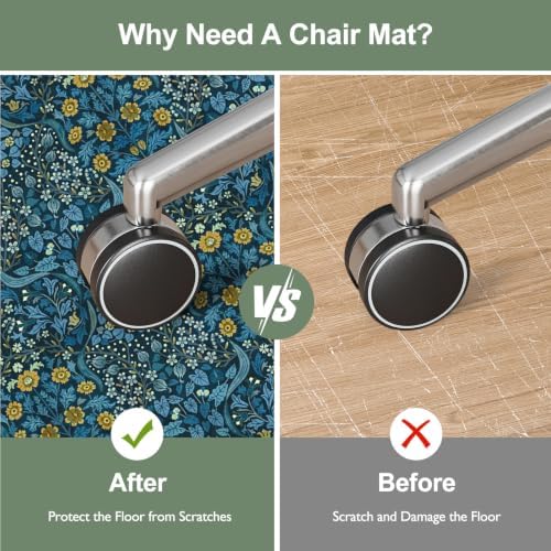 Anidaroel Office Chair Mat for Hardwood Floor/Tile Floor, 5x7 Floral Desk Chair Mat for Hard Floors, Under Desk Rug Protector for Rolling Computer Gaming Chairs, Anti Slip Machine Wash Carpet - Image 3