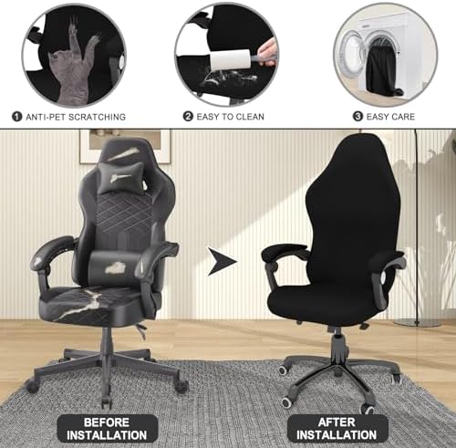 Gaming Chair Cover Game Chair Cover for Reclining Rotating Chair, Black | Waterproof, Cat Scratch Proof, Stretch with Amrest, Breathable, Anti-Scratch, Pet-Resistant,For Big Tall High Back Chairs - Image 3