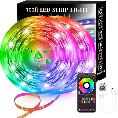 Lcutml 100FT Smart LED Strip Lights , RGB Strip Lights Sync to Music with 40 Key Remote Controller LED Lights for Bedroom, Christmas Lights decration (Multi-Colored, 100FT) by Lcutml