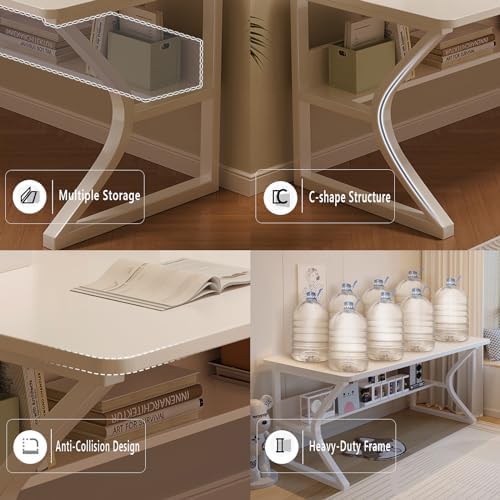 OSCHF 55-Inch Extra Long Desk with Storage Shelf, Warm White - Image 4