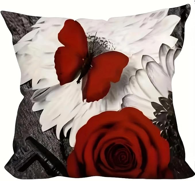 4pcs Romantic Red Rose Decorative Throw Pillow Case - Perfect for Valentine's Day, Home, Bedroom, Living Room More!Single-sidedPrinting Without Insert, Short Plush Material，Pillow Covers 18x18 - Image 3