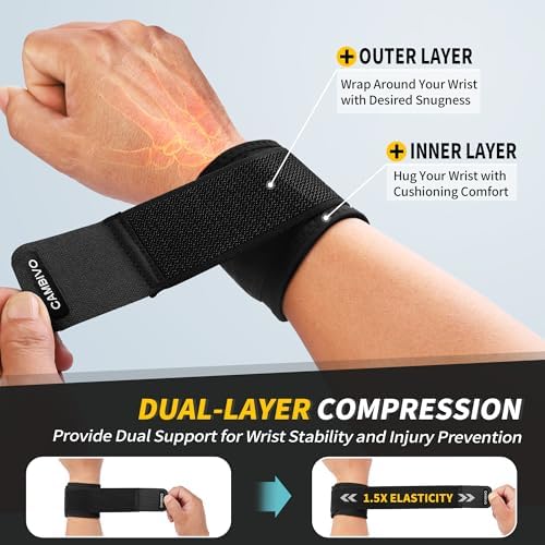 CAMBIVO 2 Pack Wrist Brace for Carpal Tunnel with wraps, Black | Wrist Support, Adjustable Wrist Wraps for Weightlifting, Tendonitis, Pain Relief, Sleeping, Night, Gym, Neoprene, Both Hands - Image 3