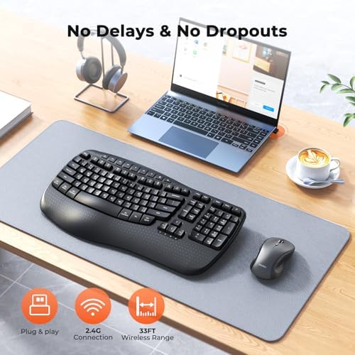 MEETION Ergonomic Wireless Keyboard and Mouse Combo with Wave Keys - Image 6