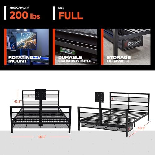 X Rocker Basecamp Full Size Gaming Bed, Rotating TV Mount with Vented Console Storage, Metal Mesh Frame with Slats, Amazon Exclusive, Black - Image 3