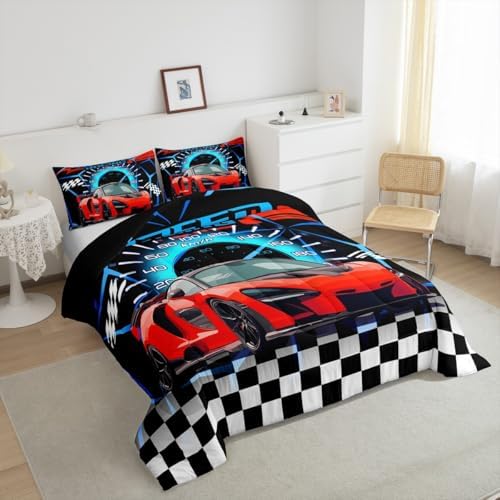 Feelyou Sports Car Comforter Red Race Car Comforter Set Toddler for Kids Boys Girls Extreme Sports Theme Bedding Set Cool Speed Luxury Car Decor Quilt Set with 1 Pillowcase 2Pcs - Image 4