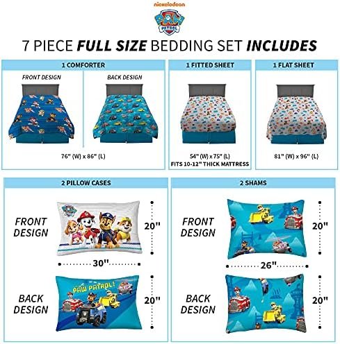 Franco Kids Bedding Super Soft Comforter and Sheet Set with Sham, 7 Piece Full Size, Paw Patrol - Image 4