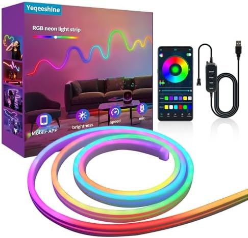 LED Neon Rope Light, 9.84FT RGB LED Strip Light APP Control, Button Control, 5V Music Sync Color Changing Rope Light, IP65 Waterproof LED Light for Bedroom Gaming, Halloween Party Decor by Unknown