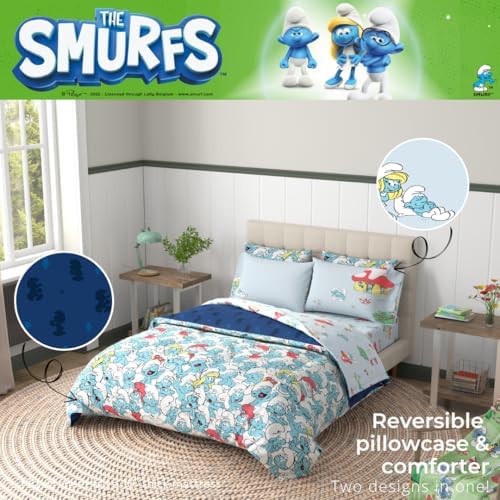 The Smurfs Kids Bedding Super Soft & Cozy Reverisble Microfiber Comforter and Sheet Set with Sham, 7 Piece Full Size, (Officially Licensed Product) By Franco - Image 5