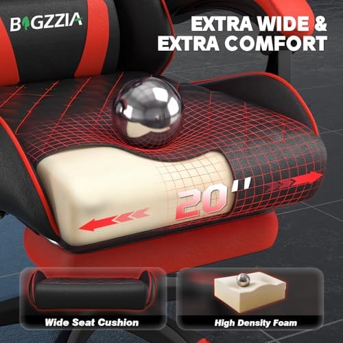 Bigzzia Ergonomic Gaming Chair with Footrest & Breathable PU Leather, Red - Image 4