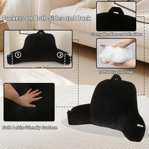 Large Plush Backrest Pillow for Sitting in Bed,Faux Fur,Black | 19" Back Pillow with Arms Supports Adults,College Students,Elbows & Forearms for Dorm Reading,Gaming,Watching TV - Image 5