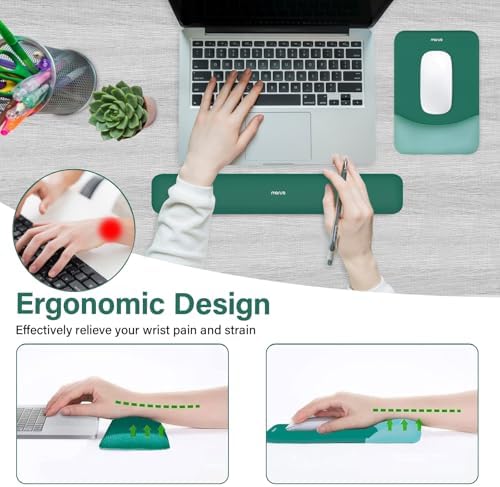 MOSISO Wrist Rest Support Mouse Pad & Keyboard Set, Peacock Green | Rectangular Ergonomic Mousepad, Non-Slip Base, Home/Office Pain Relief & Easy Typing, Neoprene Cloth & Raised Silicone Lining - Image 2
