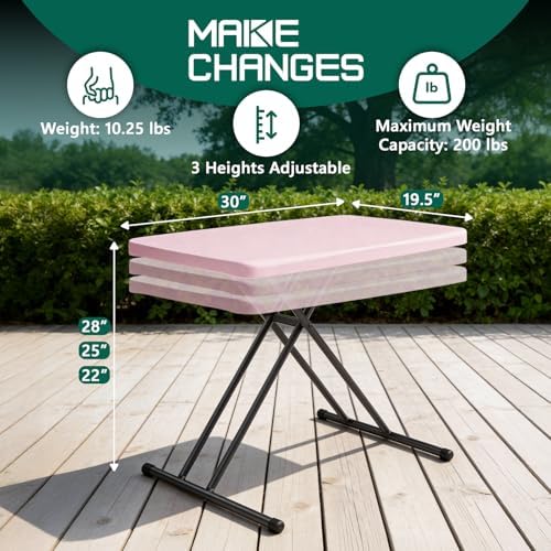 Folding Table 30 Inch - Small Desk Adjustable Height TV Tray for Laptop, Couch, Camping - Heavy Duty Utility Foldable Table for Small Spaces, No Assembly Required, Granite (Pink) - Image 5