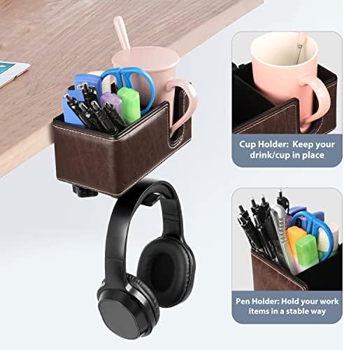 Under Desk Cup Holder Clamp on Cup Holder PU Leather Clip on Desk Organizer - Image 5