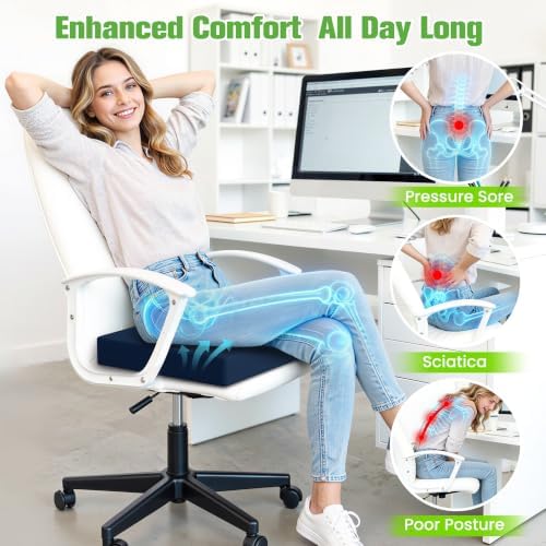 Seat Cushion for Office Chairs, Memory Foam Chair Cushion with Patterned Core for Even Support, Back, Tailbone & Sciatica Relief, Chair Pillow with Carry Handle for Car, Wheelchair(Blue) - Image 5