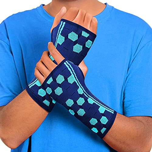 Sparthos Wrist Compression Sleeves (Pair), Carpal Tunnel Brace - Blue-XL | Soft Wrist Support for Men & Women, Medical Grade Elastic, Hand & Forearm, Fits Left or Right, Arthritis Pain, Volleyball by Sparthos