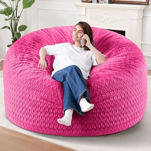 6FT Bean Bag Chair,Giant Bean Bag Chairs for Adults,Big Bean Bags with Memory Foam Filled, Large Beanbag Chairs with Chevron Plush Cover-Pink by HABUTWAYMakeYourLifeComfortable