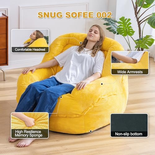 Giant Bean Bag Chair for Adults, Oversized Floor Lounge Chair with Armrests | Corn Yellow, soft corduroy and resilient foam for living rooms, bedrooms, reading nooks, gaming rooms, movie nights, and pets - Image 3