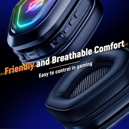 Ozeino Wireless Gaming Headset with Flip Microphone, RGB Lighting Gaming Headphones for PS5, PS4, PC - 2.4GHz USB & Type C Transmitter - Image 4