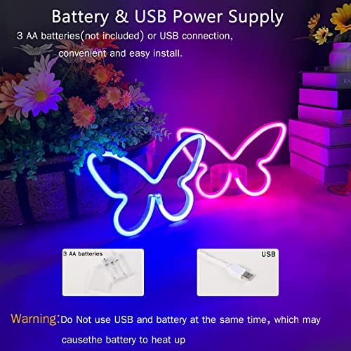 2 Pcs Butterfly Neon Signs Pink Blue LED Night Lights for Wall Decor - Image 4