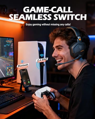 NUBWO Wireless Gaming Headset with Mic for Ps5 Ps4 PC, Zero Interference, 100-Hour Battery All-Day Play, 23ms Sync​ for Fortnite & Call of Duty/FPS Gamers, Triple Mode All Devices Compatible - Orange - Image 3