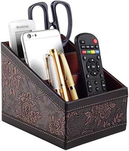 PU Leather TV Remote Control Holder with 3 Compartments,Nightstand Caddy Organizer,Storage Rack,Storage Box,Media Accessory Storage,Desk Organizers (Brown (Retro)) by RHCSZ