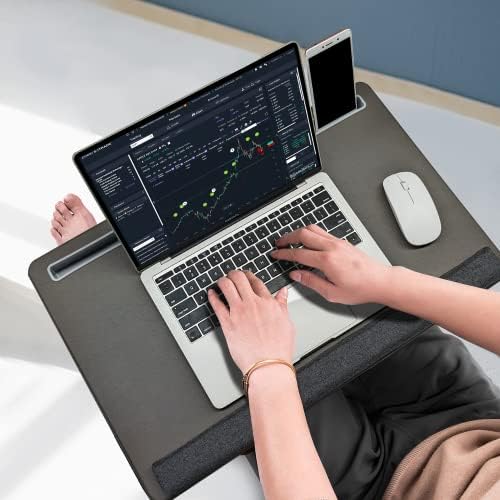 Extra Large Lap Laptop Desk - Full PU Material Mouse Pad Gaming Tray - Portable LapDesk with Phone Holder & Wrist Rest for Notebook, MacBook, Tablet, Bed, Sofa(Gray, Fit Up 17.3-in Laptops) - Image 5