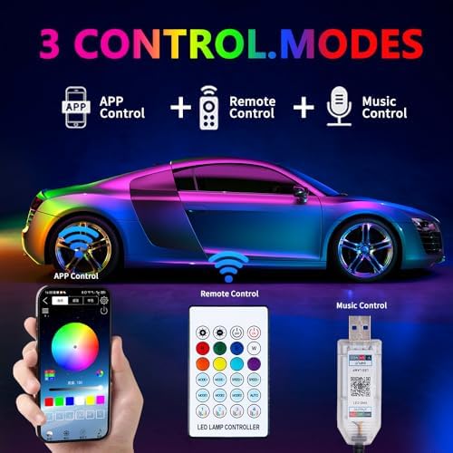 Car Interior Ambient Light Lighting Bar, Windshield Rubber Seal Gap Filler RGB LED Lights Strip Dashboard, Automotive Neon Accent Lights Accessories, Remote App Music Sync, 4.92ft/1.5m - Image 6