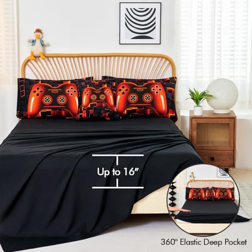 PERFEMET 6 Piece Orange Gaming Bedding Twin Game Console Boys Comforter Set - Image 5