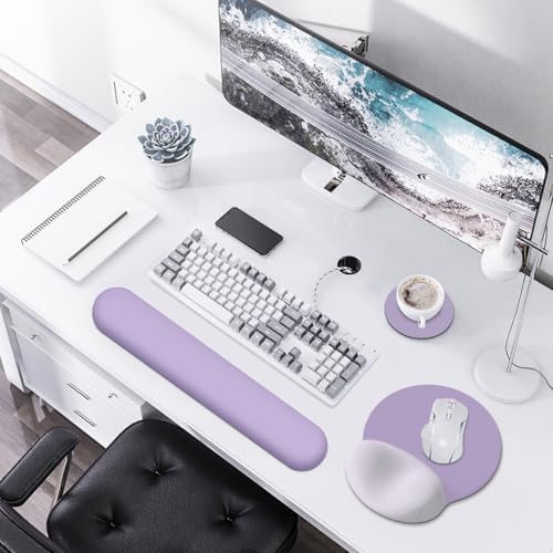 AIMSA Mouse Pad with Wrist Rest Support, Keyboard Wrist Rest Set, Ergonomic Memory Foam Mousepad for Computer Keyboard, Easy Typing and Pain Relief, Purple - Image 2