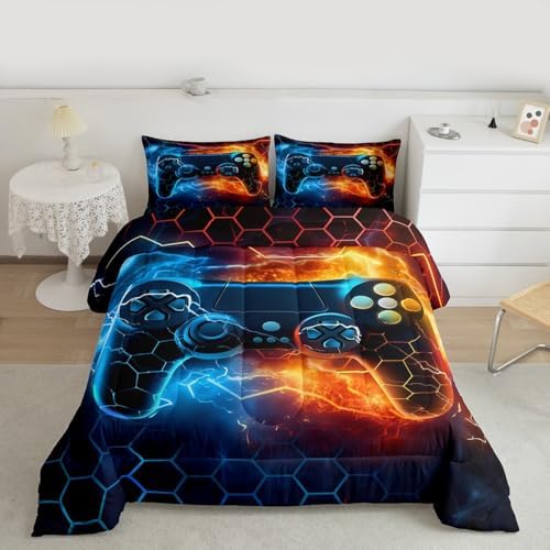 Feelyou Gamer Comforter Set Toddler Size, Gaming Comforter for Kids Boys Girls Light Gamer Bedding Set Game Room Decor Duvet Set 2Pcs by Feelyou