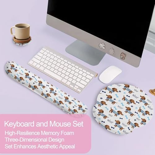Cute Dachshund Puppy Keyboard Wrist Rest Pad Mouse Pad Set,Ergonomic Mousepad Wrist Support Memory Foam Desk Pad for Gaming Office,Non-Slip Rubber Base Easy Typing for Home Office Computers - Image 3