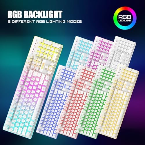 RedThunder K10 Wireless Gaming Keyboard and Mouse Combo, RGB Backlit Rechargeable 3800mAh Battery, Mechanical Feel Anti-ghosting Keyboard + 7D 3200DPI Mice for PC Gamer(White Pudding) - Image 3