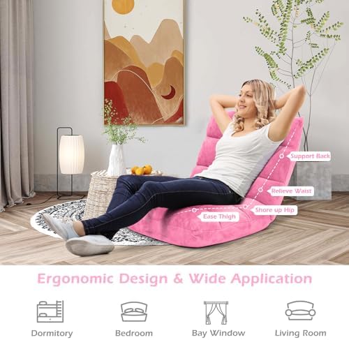 COSTWAY Floor Chair, Video Gaming Chairs with Back Support, Pink - Image 4