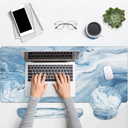 Arttown Keyboard Mouse Pad Set, 4 in 1 Desk Mat Set Marble Abstract - Image 7