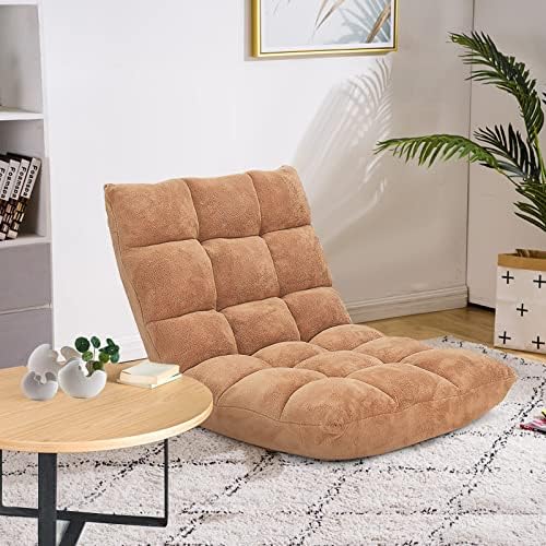COSTWAY Floor Chair, Video Gaming Chairs with Back Support, Beige - Image 2