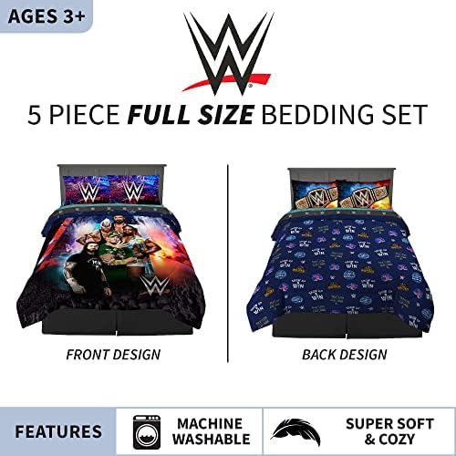 Franco Kids Bedding Super Soft Comforter and Sheet Set, 5 Piece Full Size, WWE - Image 3