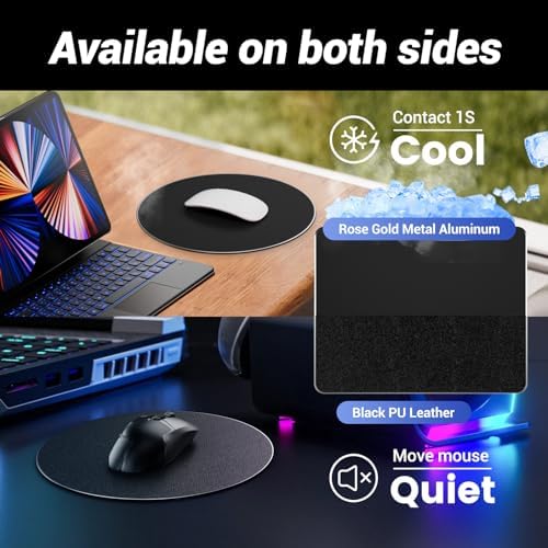 HONKID Metal Aluminum Mouse Pad Thin Hard Mousepad 7.87 * 7.87 Round Black - Image 5