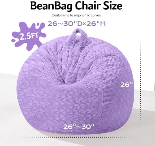 2FT Bean Bag Chair,Giant Bean Bag Chairs for Adults,Big Bean Bags with Memory Foam Filled, Large Beanbag Chairs with Chevron Plush Cover-Purple - Image 2