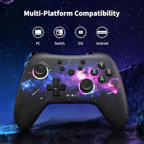 AceGamer Aurora II 2.4G Wireless Bluetooth Controller for PC/Android/Switch/iOS/Switch 2/Steam Deck with Rotary Motors, RGB Hall Effect Joysticks - Upgraded PC Gaming Controller and Back Buttons Lock (Galaxy) - Image 6
