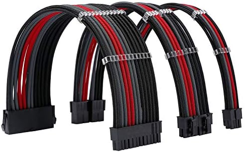 Formulamod PSU Cable Extension Kit 18AWG Sleeved, 24 Pin ATX + 8 Pin EPS + Dual 8 Pin PCI-E, Custom PC Cable Extensions with Combs for Clean Cable Management & Gaming PC Build (Black Grey Red) by Formulamod